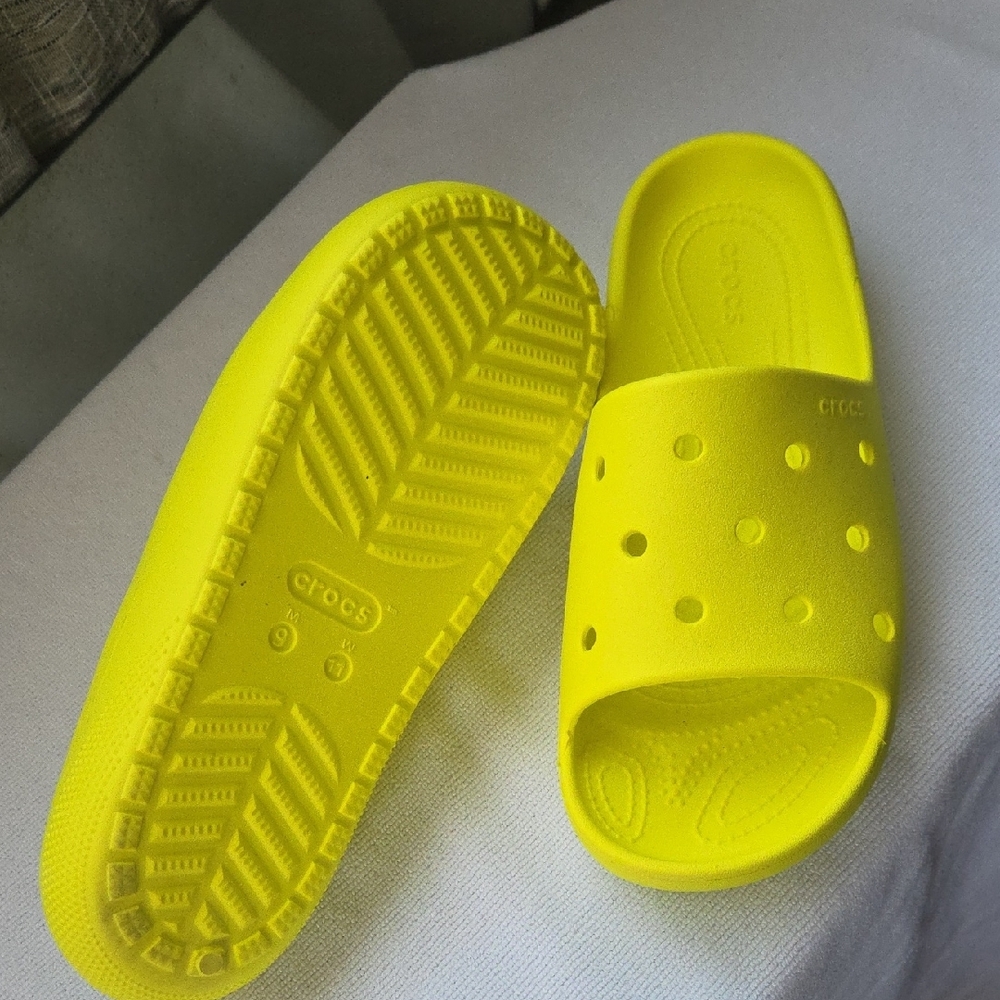 CROCS Vibrant Yellow Slide Sandals - Picture 2 of 5